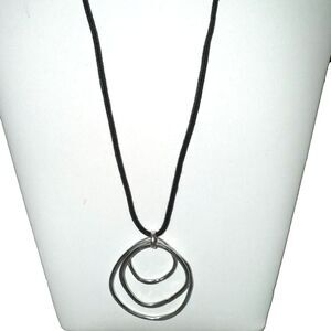 Baer SF Interconnected Circles Silver Tone Corded Adjustable Necklace 26-30"